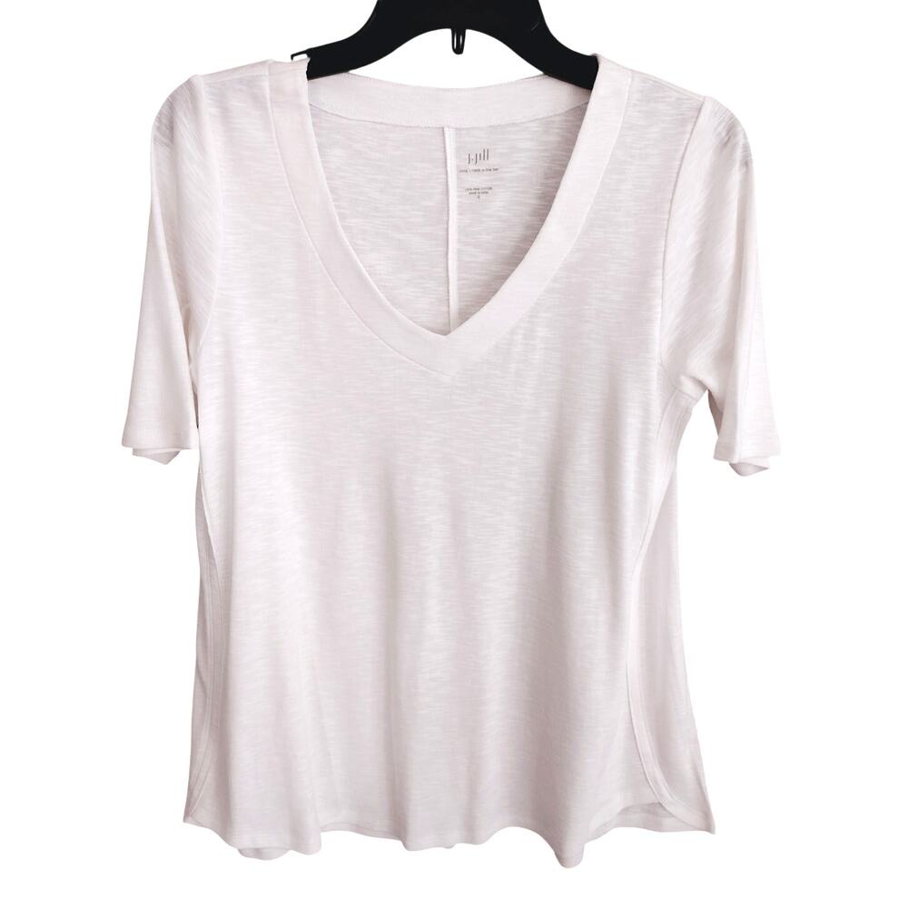 J. Jill NEW White 100% Pima Cotton Slub-Knit V-Neck A-Line Tee Women's Small